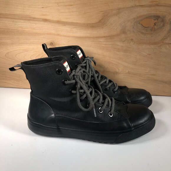 Hunter Unisex Target Dipped Canvas High-Top Sneakers Black&Black Size M6/W8 - Picture 2 of 9